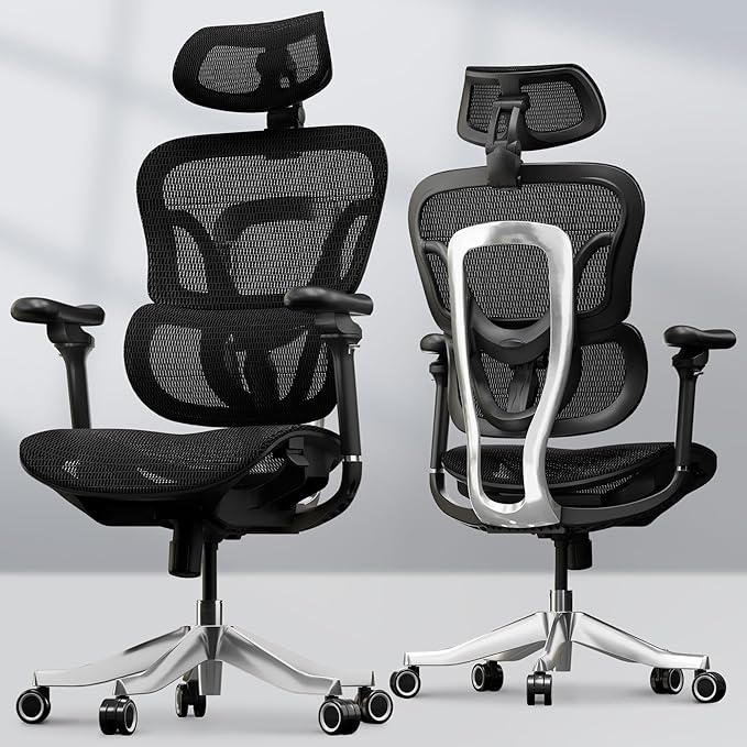 FLEXISPOT ErgoX Max Ergonomic Office Chair Black - Aluminum Alloy Frame & Base, 661 lb Capacity, 5D Armrests, 4D Adaptive Lumbar & 4D Headrest