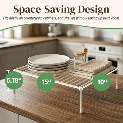 Evelots Kitchen Cabinet Wire Shelf Organizer/Rack - 4 Pack Sturdy Large Metal Shelf Risers - Double Your Counter Space - Great for Kitchen, Freezer, Pantry and Bathroom - Rustproof - White