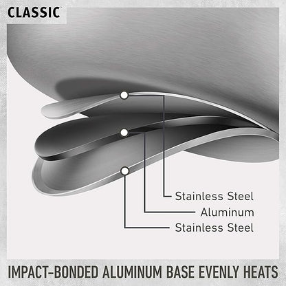 Calphalon Classic Stainless Steel Cookware Set, 10-Piece, Impact-Bonded Aluminum Base, Stay-Cool Handles, Oven Safe 450F, Silver