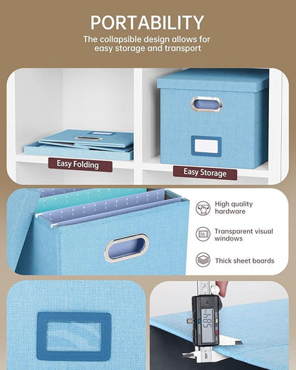 Oterri File Organizer, File Box, File Cabinet for Letter File Folder Storage, Portable Storage Bins with Lids for Office/Decor/Home,Document Organizer, 1 Pack,Sky-blue-Box Only