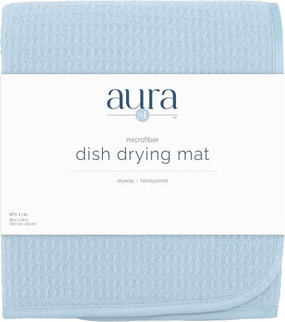 S&T INC. Dish Drying Mat XL, 18” x 24”, Absorbent Microfiber Kitchen Counter Mat, Dish Drying Pad for Dishes, Utensils, Pots and Pans, Extra Large, Sky Blue