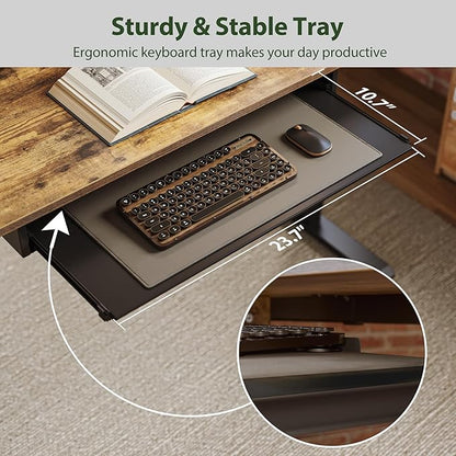 Agilestic Height Adjustable Desk with Keyboard Tray, 63 x 24 Inches Electric Standing Desk, Stand up Computer Table with Memory Preset, Modern Lift Motorized Gaming Workstation, Rustic Brown