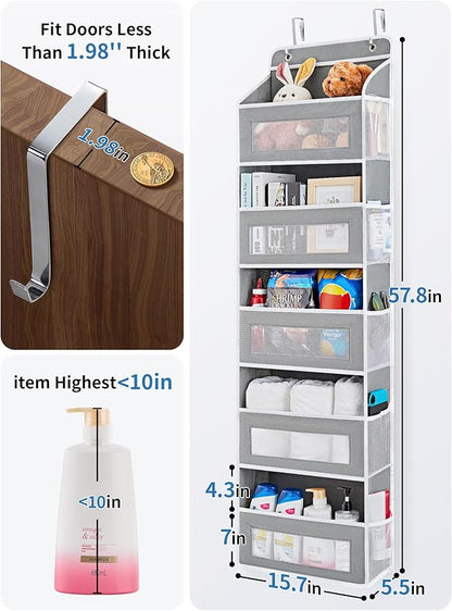 JARLINK 2 Pack Over the Door Organizer Storage, 5 Shelf Hanging Door Organizer with 5 Large Capacity Pockets, Anti Tilt 44 lb Load Behind Door Storage for Bedroom, Bathroom, Pantry, Nursery, (Grey)