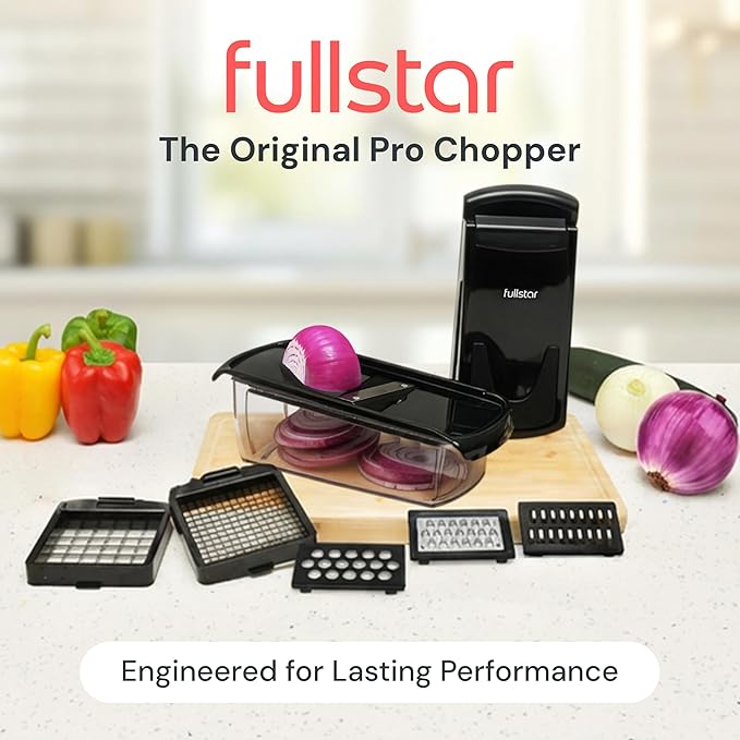 Fullstar The Original Pro Chopper - Vegetable Chopper and Slicer, Food Chopper with Container, Fruit Slicer, Kitchen Gadgets & Gifts, Home Essentials (6 in 1, Black)