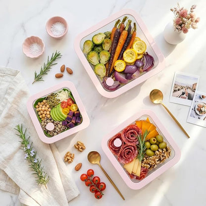 Urban Green Glass Food Container Set with Silicone Glass Lid, 3 Pack, Square Shape, Airtight, LeakProof, 100% Plastic Free, Meal Prep Food Storage Containers