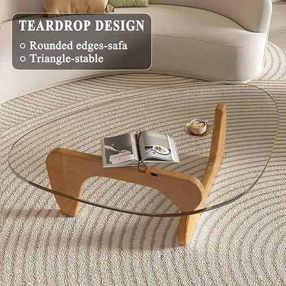 Modern Glass Coffee Table for Living Room, Mid Century Coffee Table, Small Coffee Tables, Suitable for Bedroom Living Room Reception Office Tables (Wood/Transparent, Medium)