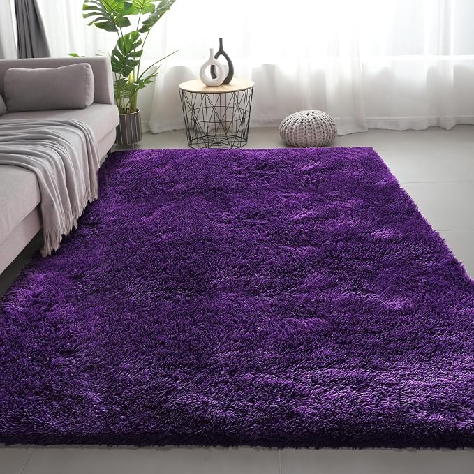 Shag Area Rugs for Bedroom Living Room,6X9 Ultra Soft Purple Fluffy Area Rugs for Dorm,Indoor Carpet Plush Rugs for Home Decor, Purple