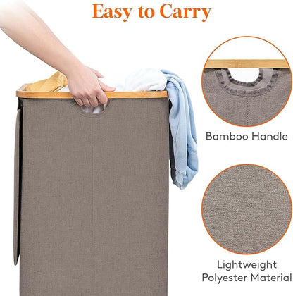 Lifewit 100L Laundry Basket with Lid, Clothes Hampers for Laundry with Bamboo Handles and 1 Removable Bag, Large Foldable Laundry Hamper for Bedroom, Bathroom, Dorm, Laundry Room, Brown