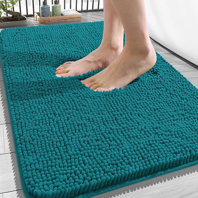 OLANLY Bathroom Rugs 34x21, Extra Soft Absorbent Chenille Bath Rugs, Rubber Backing Quick Dry, Machine Washable Bath Mats for Bathroom Floor, Tub and Shower, Home Decor Accessories, Deep Lake