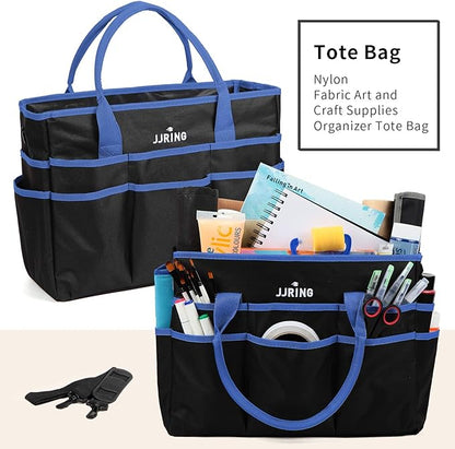 Large Multi-Functional Carrying Bag, 600D Nylon Artist Tote Bag with 16 Pockets Caddy for Art, Craft, Sewing, Make-up or School, Medical, Office Supplies Organizer, Blue