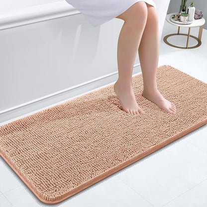 OLANLY Bathroom Runner Rugs 47x20, Extra Soft Absorbent Chenille Bath Rugs, Rubber Backing Quick Dry, Machine Washable Long Bath Mats for Bathroom Floor, Tub and Shower, Home Decor Accessories, Peach