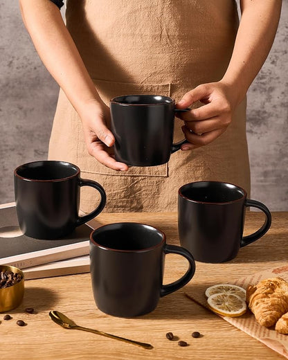 famiware Mercury Coffee Mugs 13 oz, Coffee Mugs Set of 6 with Handle, Cups for Latte, Hot Tea, Cappuccino, Mocha, Cocoa, Matte Black