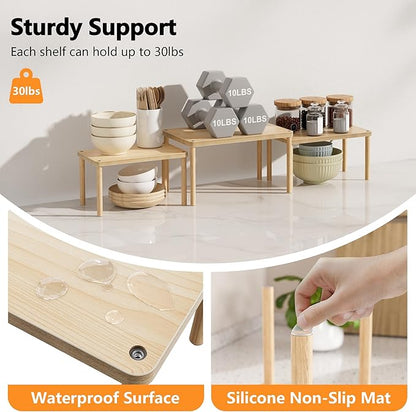 Cabinet Storage Organizer Shelf, Set of 3 Kitchen Cabinet Shelves, Stackable Cabinet Risers, Spice Rack Organizer for Countertop, Under Sink, Bathroom, Pantry Organization with Non-Slip Mat