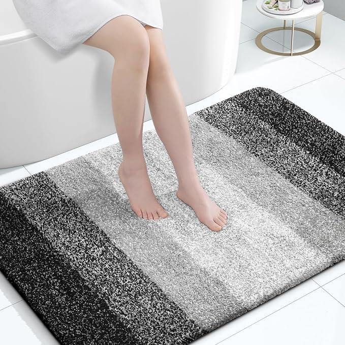 OLANLY Large Bathroom Rugs Mat 47x32, Extra Soft Absorbent Microfiber Bath Rugs, Rubber Backing, Quick Dry, Machine Washable Bath Mats for Bathroom Floor, Tub and Shower, Home Decor Accessories, Black