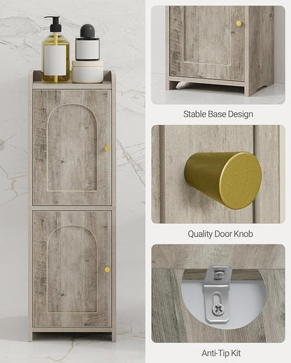 Hzuaneri Bathroom Storage Cabinet, Small Corner Floor Cabinet with 2 Doors and Adjustable Shelf, Narrow Toilet Paper Cabinets, Bathroom Organizer for Small Spaces, 7.9" D x 9.8" W x 29.5" H Greige