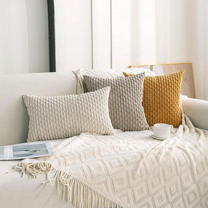 Set of 4 Neutral Decorative Throw Pillow Covers 22x22 Inch Corduroy Pillow Covers for Bed Couch Sofa Living Room Soft Square Cushion Cases
