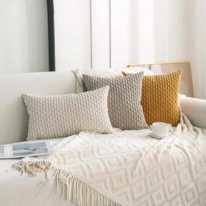 Set of 4 Taupe Decorative Throw Pillow Covers 24x24 Inch Corduroy Pillow Covers for Bed Couch Sofa Living Room Soft Square Cushion Cases