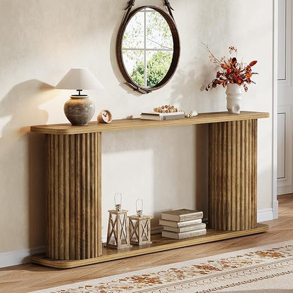 Tribesigns 63" Long Console Table, Mid Century Modern Behind Couch Sofa Table with Shelves, 2-Tier Entryway Table for Hallway, Entrance, Foyer, Living Room
