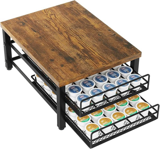 IBUYKE 2-Tier Coffee Pod Drawer Holder for K Cup, Capsule Pods Storage Organizer, Compact Under Coffee Pot Storage Drawer, Slim Home Kitchen Counter Organizer TCJ002H