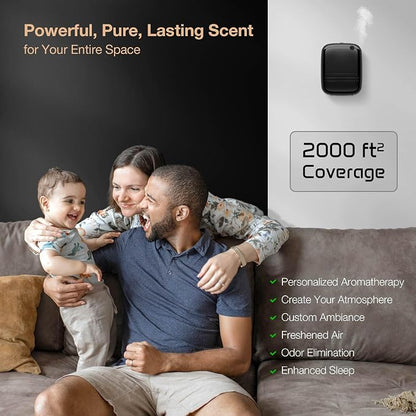 Airversa Waterless Essential Oil Diffuser for Home Large Room and Commercial Use, Up to 2000 sq ft, App Control Cold Air Diffuser, 400mL, DC-12V/1A Plug in Wall, Smart Scent Air Machine, ANW-Black