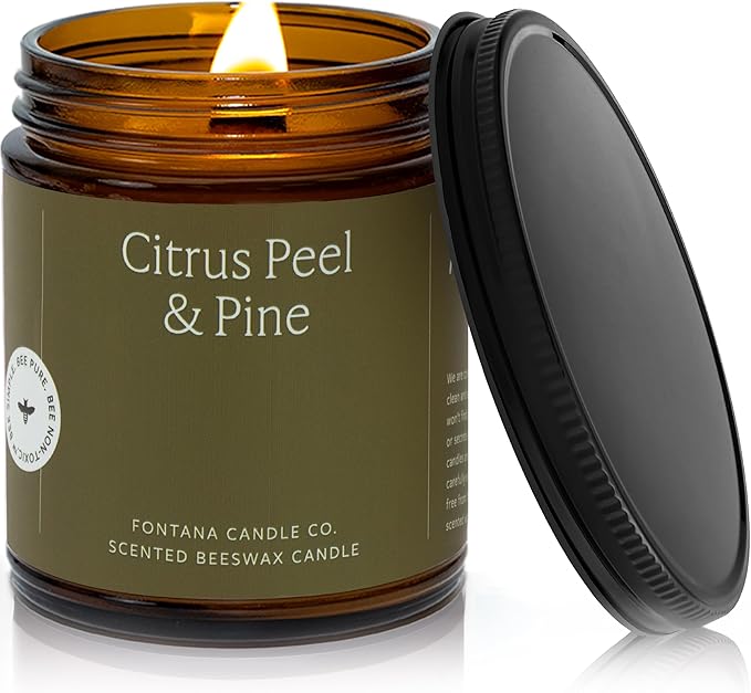 Fontana Candle Co Wood Wick Beeswax Jar Candles, Citrus Peel & Pine - Made with Coconut Oil & Pure Essential Oils – Clean Burn, Long Lasting and Non-Toxic Candles for Home & Room Decor