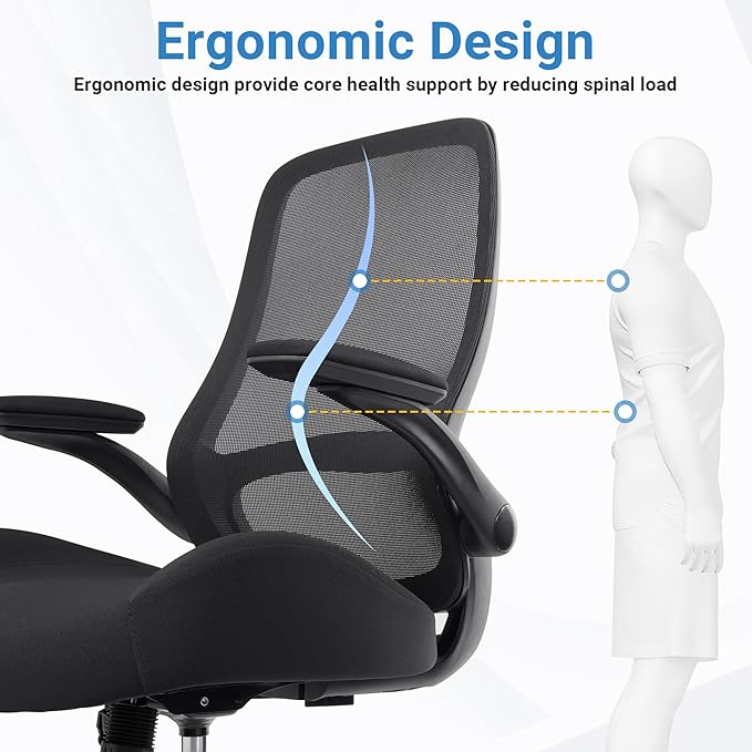HYLONE Office Chair, Heavy Duty Ergonomic Desk Chair with Adjustable Armrests, 5" Thickened Seat Home Office Computer Chairs for Long Hours Mesh Executive Chair(Black)