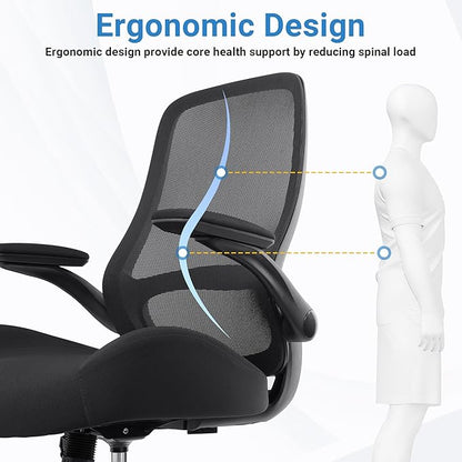 HYLONE Office Chair, Heavy Duty Ergonomic Desk Chair with Adjustable Armrests, 5" Thickened Seat Home Office Computer Chairs for Long Hours Mesh Executive Chair(Black)
