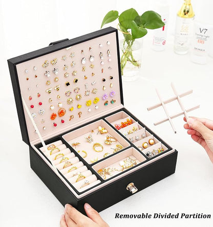 QBestry Womens Earrings Jewelry Box for Girls Jewelry Earring Organizer Box Earring Holder Organizer for Girls Jewelry Organizer Boxes for Women Girls Stud Earrings Organizers Jewelry Box Black