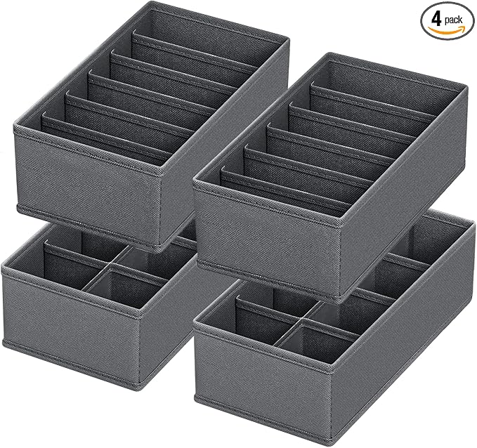 4 PACK Sock Underwear Drawer Organizer Dividers, Collapsible Cabinet Closet Storage Boxes for Clothes, Socks, Lingerie, Underwear, Tie, Belt,Bedroomedroom