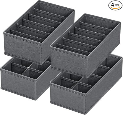 4 PACK Sock Underwear Drawer Organizer Dividers, Collapsible Cabinet Closet Storage Boxes for Clothes, Socks, Lingerie, Underwear, Tie, Belt,Bedroomedroom