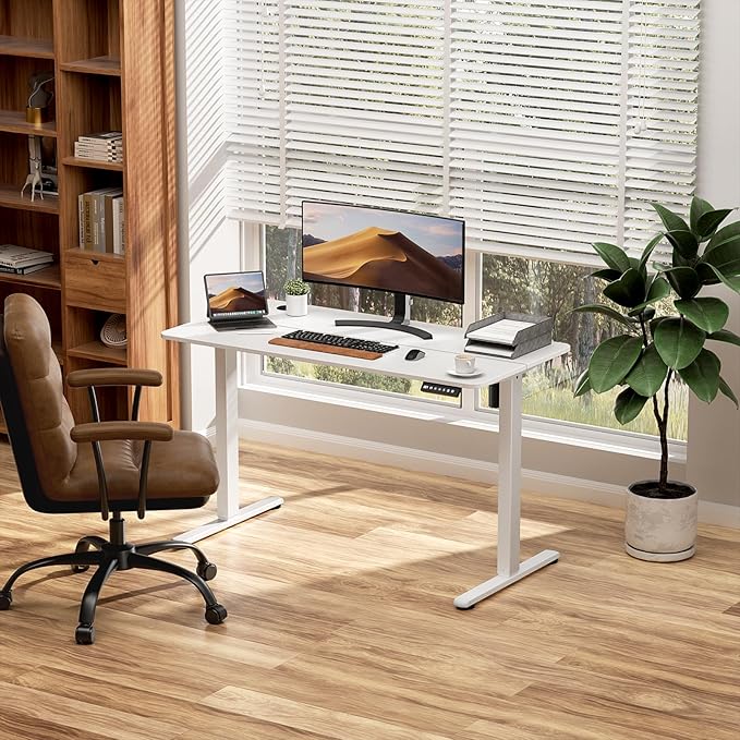 Electric Standing Desk Adjustable Height 40 x 24 Inch, Small Sit Stand Desk, Stand up Desk for Home Office, Computer Workstation (Spliced Desktop,White)