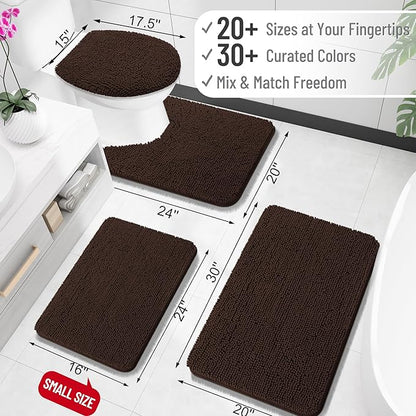 OLANLY Bathroom Rugs 30x18, Extra Soft Absorbent Chenille Bath Rugs, Rubber Backing Quick Dry, Machine Washable Bath Mats for Bathroom Floor, Tub and Shower, Home Decor Accessories, Brown