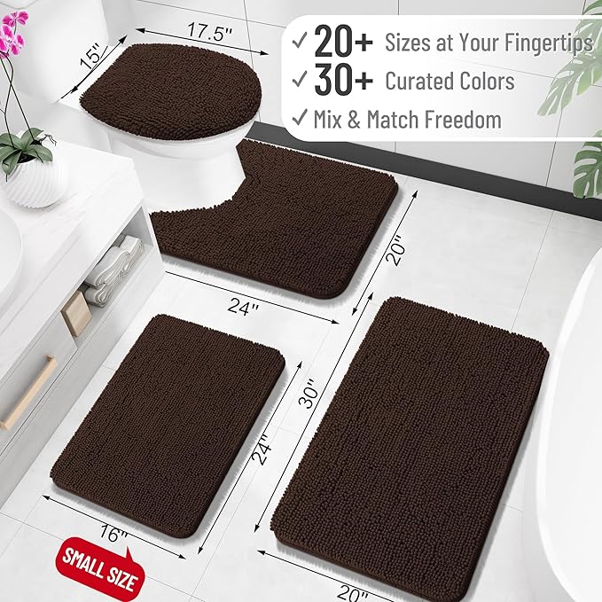 OLANLY Toilet Rugs U-Shaped 24x24, Extra Soft Absorbent Chenille Contour Bathroom Rugs for Toilet, Dry Quickly, Machine Washable, Non-Slip Bath Mat, Brown