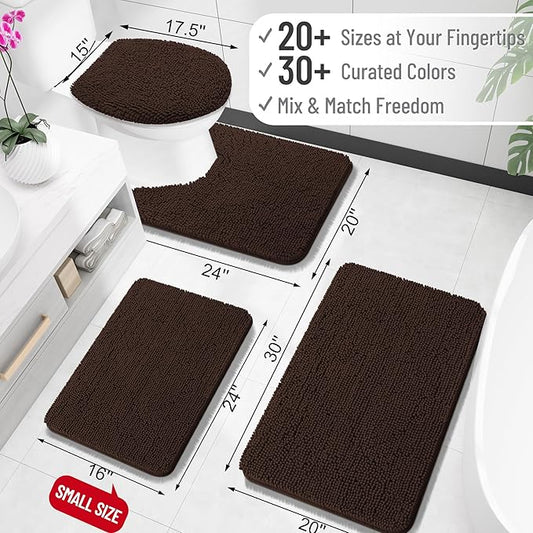 OLANLY Toilet Rugs U-Shaped 24x24, Extra Soft Absorbent Chenille Contour Bathroom Rugs for Toilet, Dry Quickly, Machine Washable, Non-Slip Bath Mat, Brown