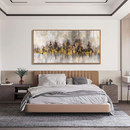 Abstract Painting Wall Art Black and Gold Picture for Living Room Retro Home Bedroom Decoration Modern Framed Artwork Decor 29X58IN