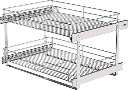 JOWBOOW (23" W x 22" D Cabinet Pull Out Shelves, 2-Tier | Heavy Duty Kitchen Pull Out Shelves for Wide Cabinets, 22 Inch Deep Sliding Cabinet Organizer