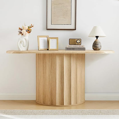 Fluted Console Table, 59'' Narrow Wooden Sofa Tables Behind Couch, Modern Entryway Table with Storage Curved Accent Table for Hallway, Living Room, Entrance, Foyer (Natural)