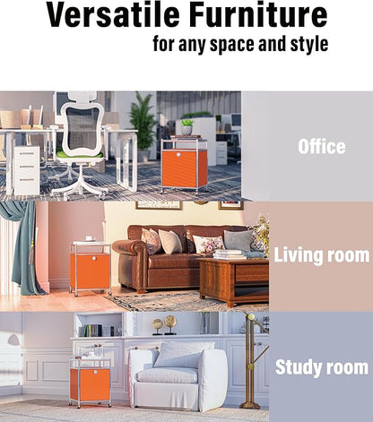 Simplink Elegant Matte Storage Cart with 22.8" Height - Perfect Side Table, Night Stand - Large Capacity with Flap Door, Detachable Wheels - Ideal for Home, Office, Bedroom, Kitchen (Orange)