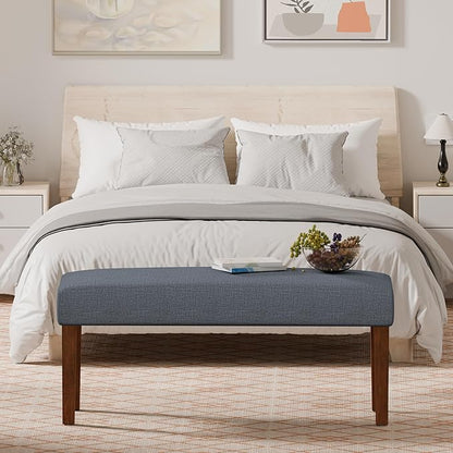 44" Bedroom Bench, Fabric End of Bed Bench, Entryway Benches, Upholstered Ottoman Bench with Wood Legs for Kitchen, Indoor, Living Room and Hallway (Gray)