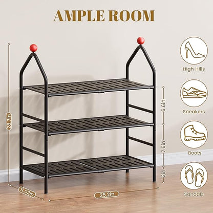 Shoe Rack, 3-Tier Shoe Organizer, Metal Storage Shelf, Shoe Rack for Closet, Free Standing Shoe Racks for Entryway, Garage & Doorway, Sturdy Shoe Shelves, Black