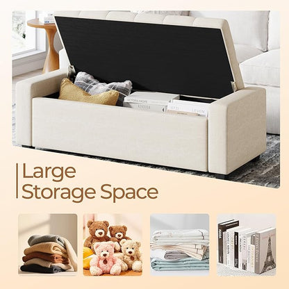 Ottoman with Storage Bench,Large Storage Ottoman Entryway Benches Ottoman Bench with Cushion and Safety Hinge