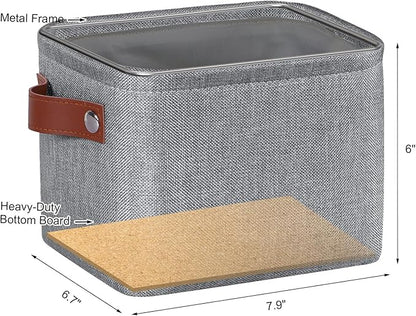 Kntiwiwo Small Fabric Storage Bins, 7.8x6.7x5.9 inch Mini Storage Cubes 4-Pack Storage Basket for Makeup Collapsible Fabric Storage Organizer with Handles, Decorative Basket for Desk, Shelves, Grey