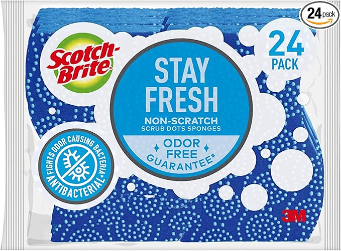 Scotch-Brite Scrub Dots Non-Scratch Scrub Sponges, Sponges for Cleaning Kitchen, Bathroom, and Household, Non-Scratch Sponges Safe for Non-Stick Cookware, 24 Scrubbing Sponges