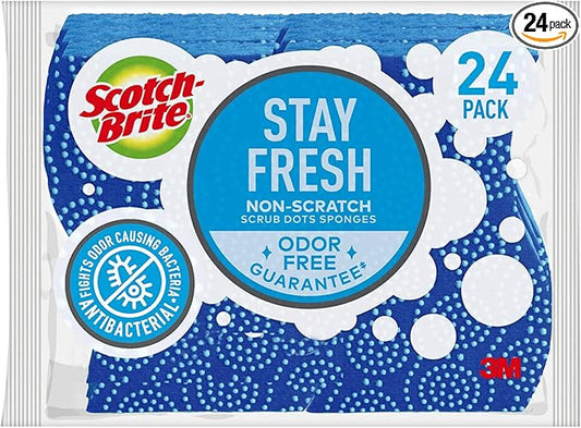 Scotch-Brite Scrub Dots Non-Scratch Scrub Sponges, Sponges for Cleaning Kitchen, Bathroom, and Household, Non-Scratch Sponges Safe for Non-Stick Cookware, 24 Scrubbing Sponges