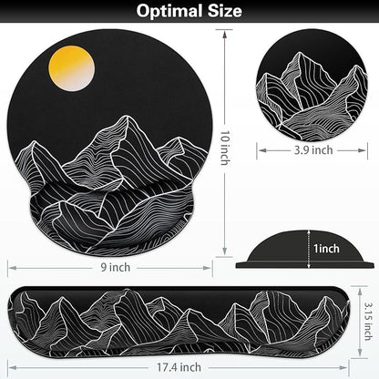 Mouse Pad Black, Ergonomic Keyboard Wrist Rest, Mouse Pad with Wrist Rest Black, Gaming Mousepad with Wrist Support, Memory Foam Wrist Rest Set for Computer Keyboard, Office Desk Accessories