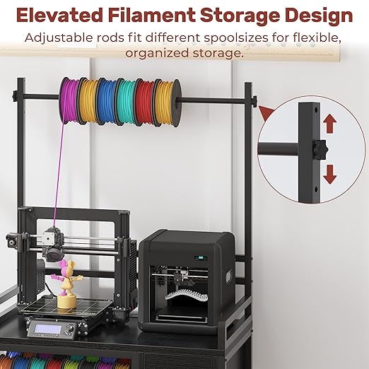 3D Printer Stand with Filament Storage – Tall 66" Heavy Duty Metal 3D Printer Table with Power Hub, Drawer & X-Bracket Stability for Workshop, Studio, Office
