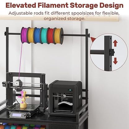 3D Printer Stand with Filament Storage – Tall 66" Heavy Duty Metal 3D Printer Table with Power Hub, Drawer & X-Bracket Stability for Workshop, Studio, Office
