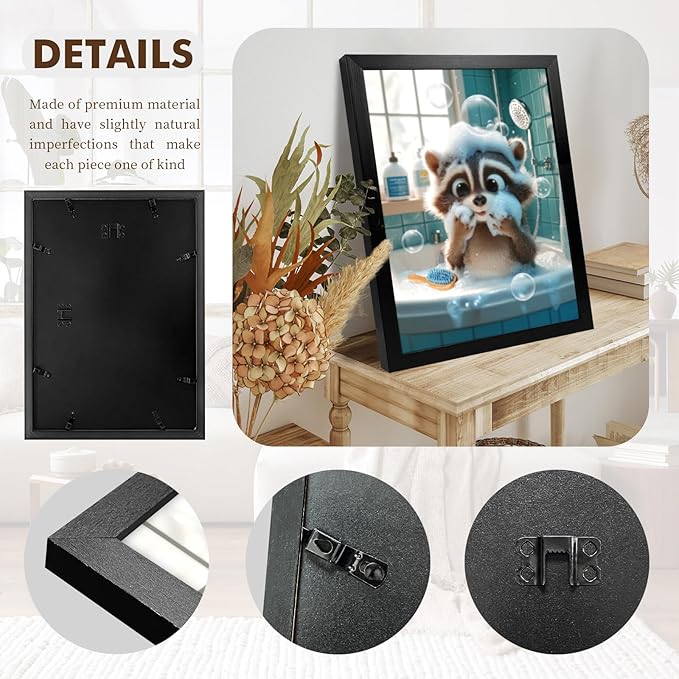 A Raccoon Covered In Foam In The Bathtub For Bathroom Wall Decor Framed Cute Animal Wall Decor For Bathroom Washroom Restroom Decor Rustic Humor Wall Poster (Black Framed) 8x10 Inch