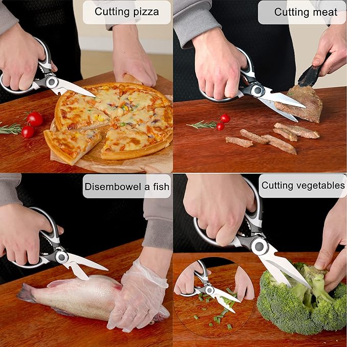 OMDAR Kitchen Scissors 3 Pack - Replacement - Stainless Steel Cooking Shears for Cutting Meat, Food, Fish, Poultry Multipurpose Sharp Sissors for Dishwasher Safe, 8.3 Inch