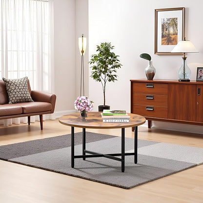 Round Coffee Table, 23.6" Small Coffee Tables for Living Room, Circle Coffee Table with Metal Frame, Floor Table Desk for Sitting on The Floor, Home, Office, Rustic Brown